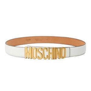 Moschino Mens Logo Leather Belt / White